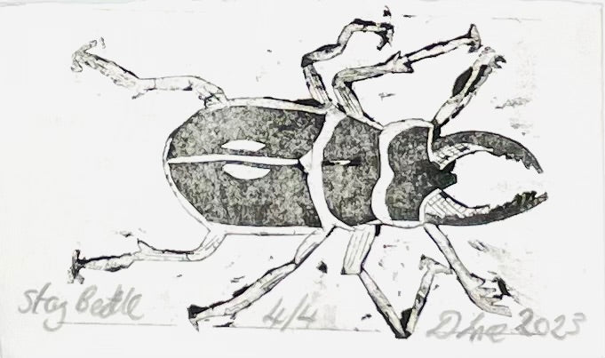 Stag Beetle Intaglio collagraph mini print