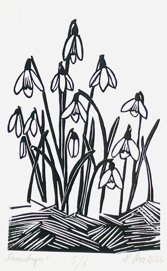 Snowdrops, limited edition lino cut handmade artwork print
