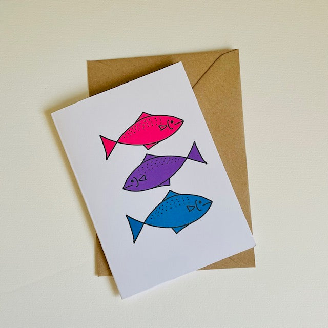 Multi-Coloured Trio of Fish Greeting Card
