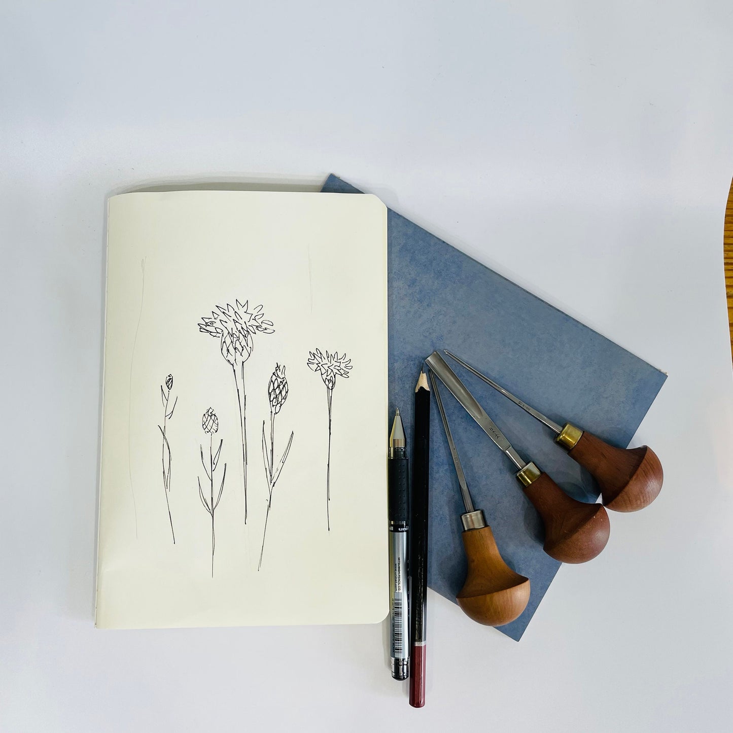 Wildflowers and grasses print, original handmade, black ink lino print.
