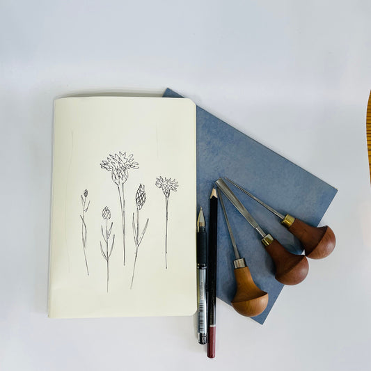 Wildflowers and grasses print, original handmade, black ink lino print.