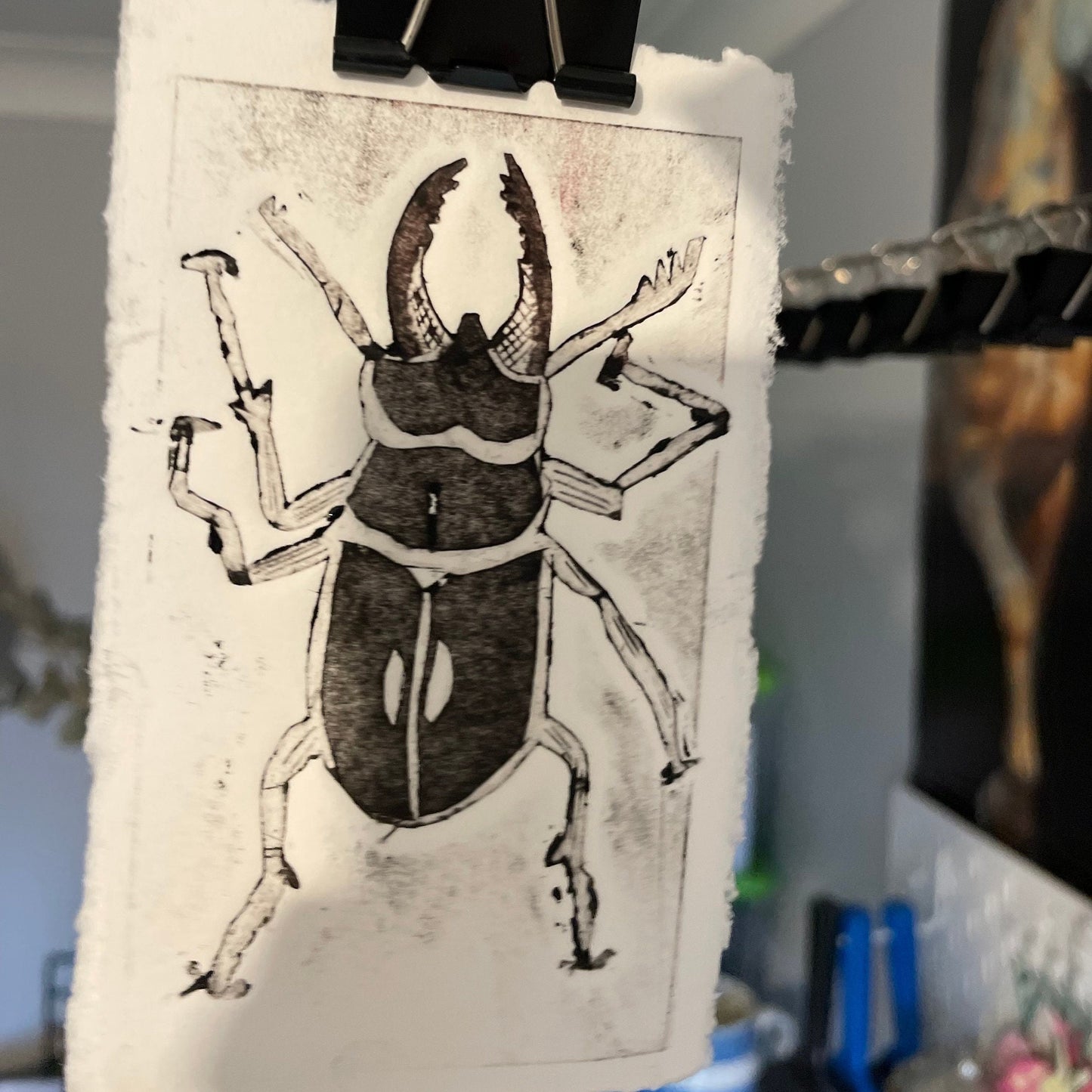 Stag Beetle Intaglio collagraph mini print