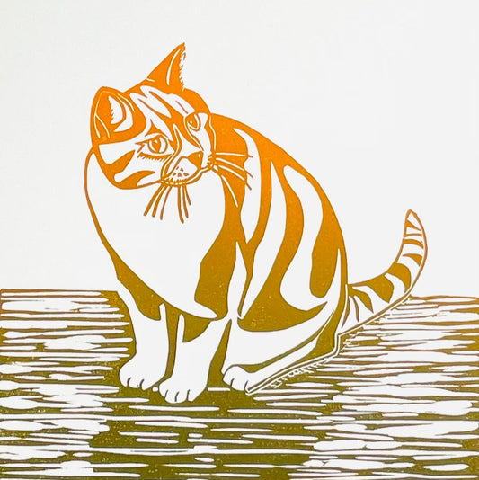 Cat Ginger print which is a handmade original lino print