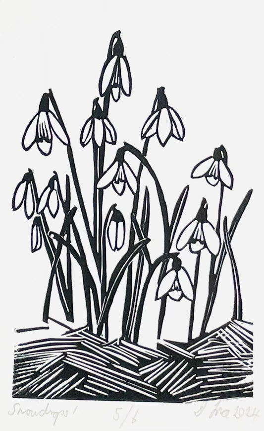 Snowdrops, limited edition lino cut handmade artwork print