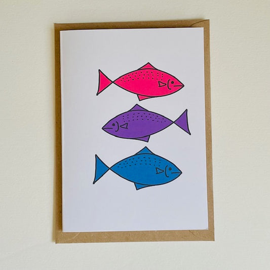 Multi-Coloured Trio of Fish Greeting Card