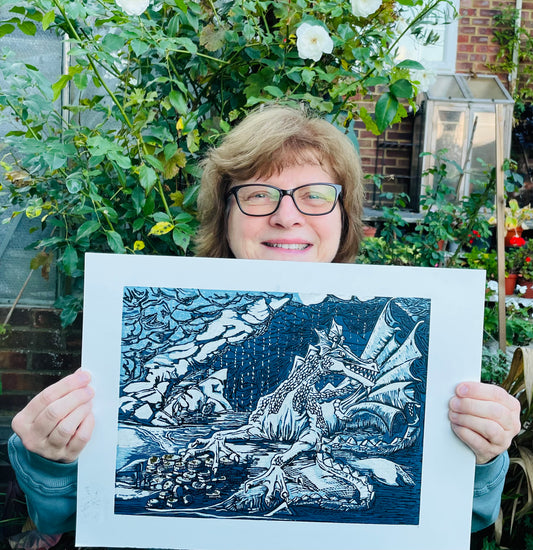 SSF Dragon lino print